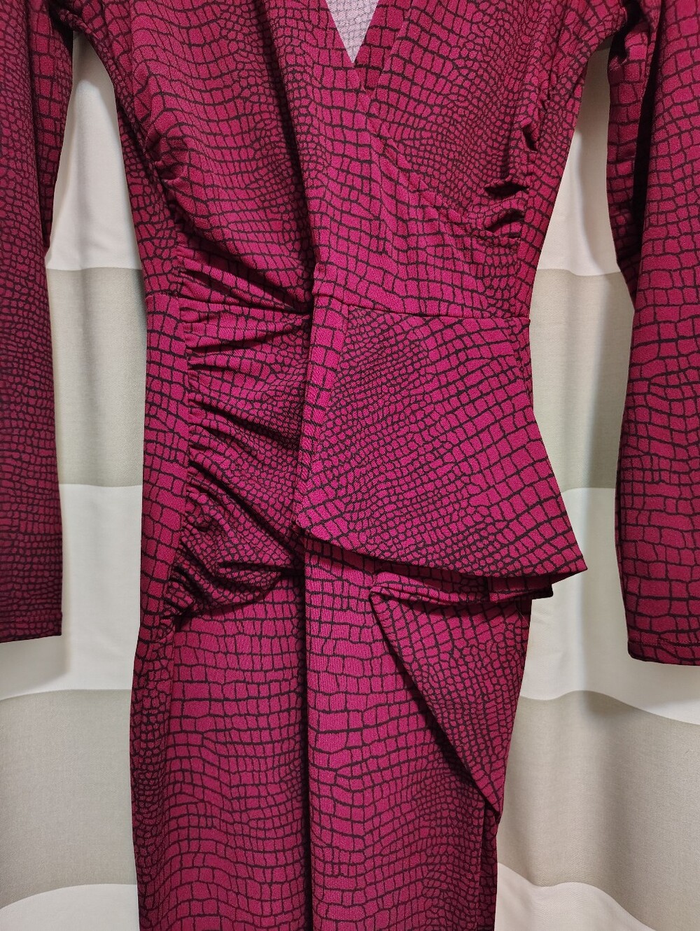 Anthropologie Cranberry Red Animal Print Faux Wrap Draped Midi Cocktail Dress - Picture 9 of 10